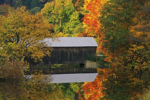 Vermont Covered bridge and autumn reflections